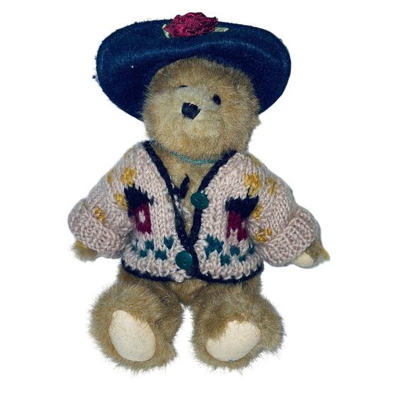 Boyds Bears Bearwears Flower Hat Knit Sweater Teddy Bear Primitive Cottagecore - Picture 1 of 9